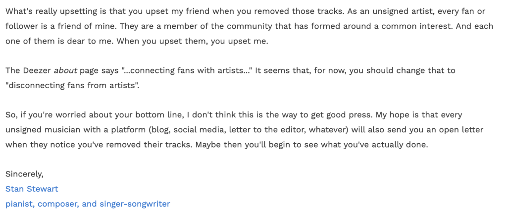 The second half of an open letter to Deezer